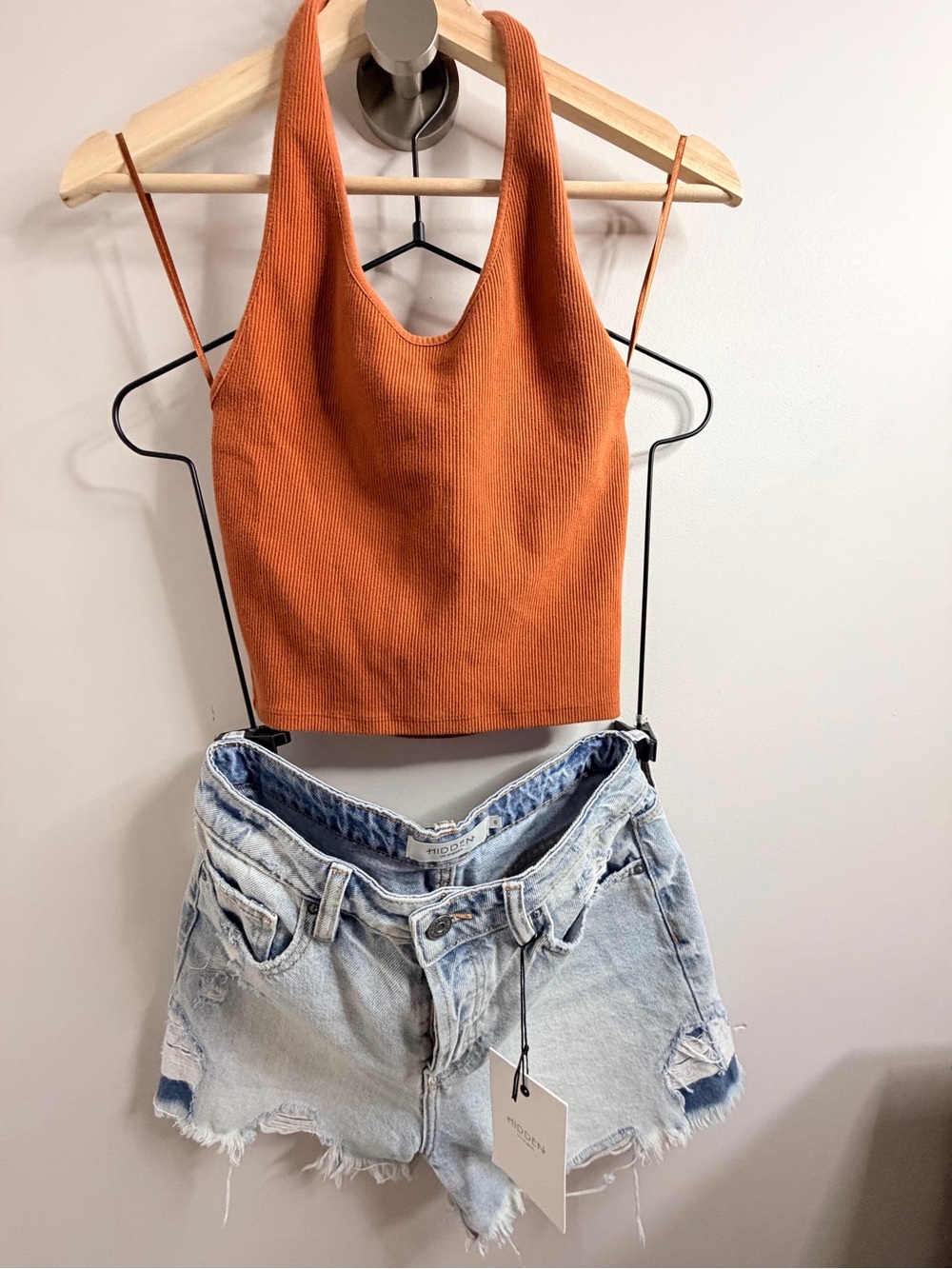 Women’s Ribbed Halter Crop Top in Burnt Orange